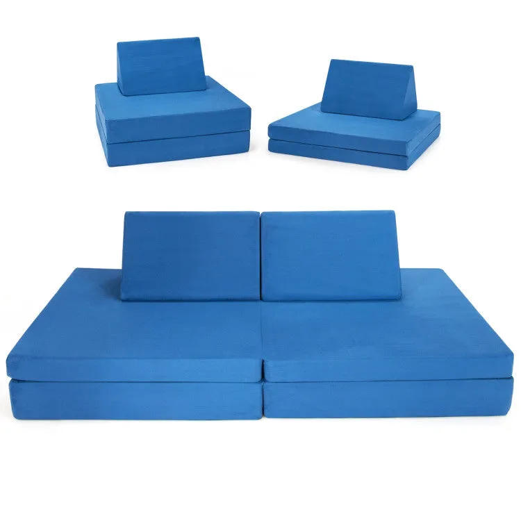 4 Piece Convertible Kids Couch & Folding Mats - Blue