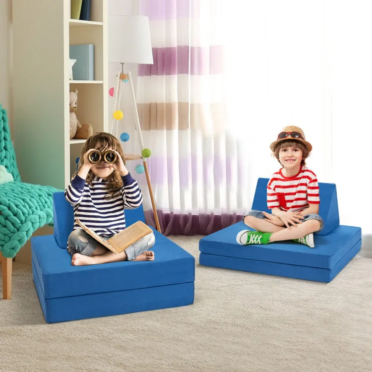 4 Piece Convertible Kids Couch & Folding Mats - Blue