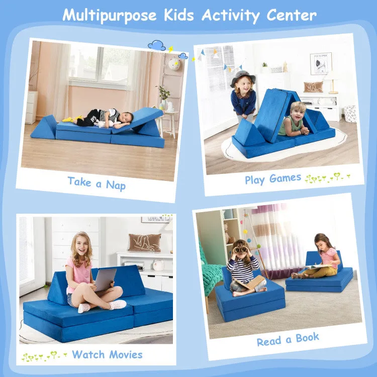 4 Piece Convertible Kids Couch & Folding Mats - Blue