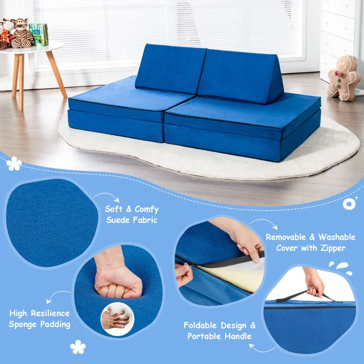 4 Piece Convertible Kids Couch & Folding Mats - Blue