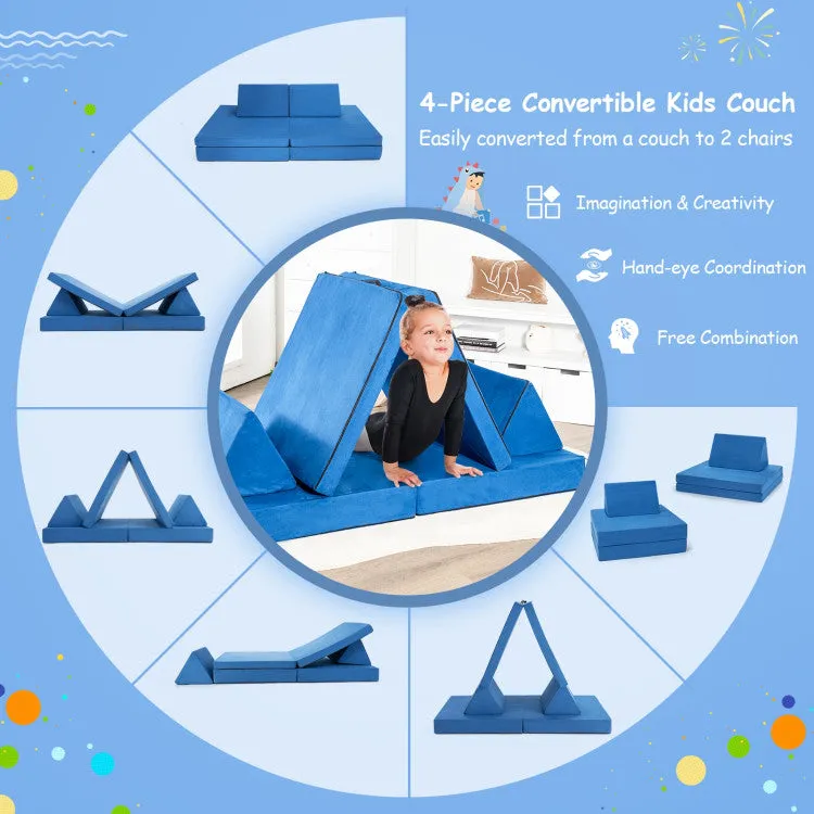 4 Piece Convertible Kids Couch & Folding Mats - Blue