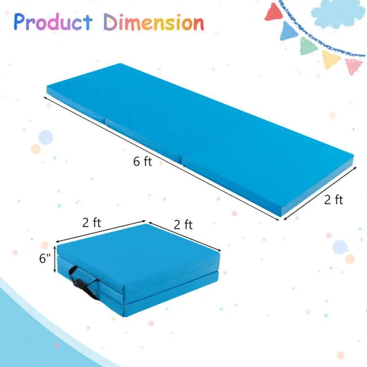 6 x 2 FT Tri-Fold Gym Mat with Handles and Removable Zippered Cover-Blue