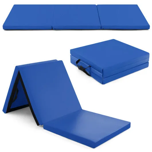 6 x 2 FT Tri-Fold Gym Mat with Handles and Removable Zippered Cover-Dark Blue