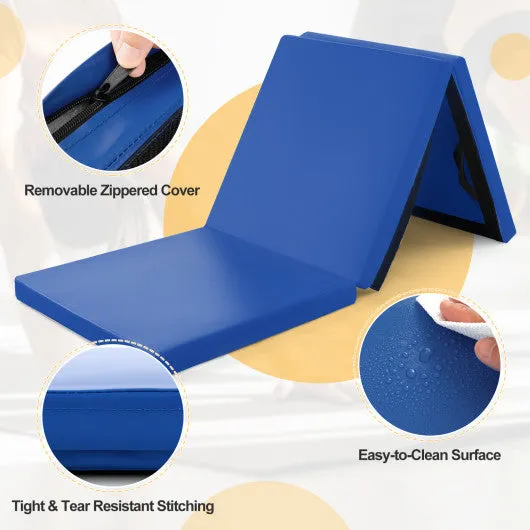 6 x 2 FT Tri-Fold Gym Mat with Handles and Removable Zippered Cover-Dark Blue