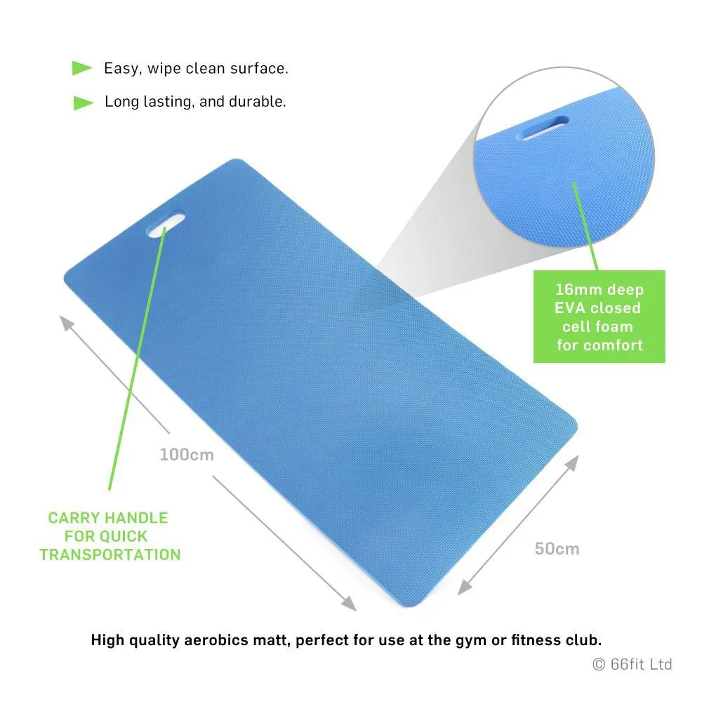 66fit Deluxe Aerobic Mat - Blue - 100cm X 50cm X 16mm