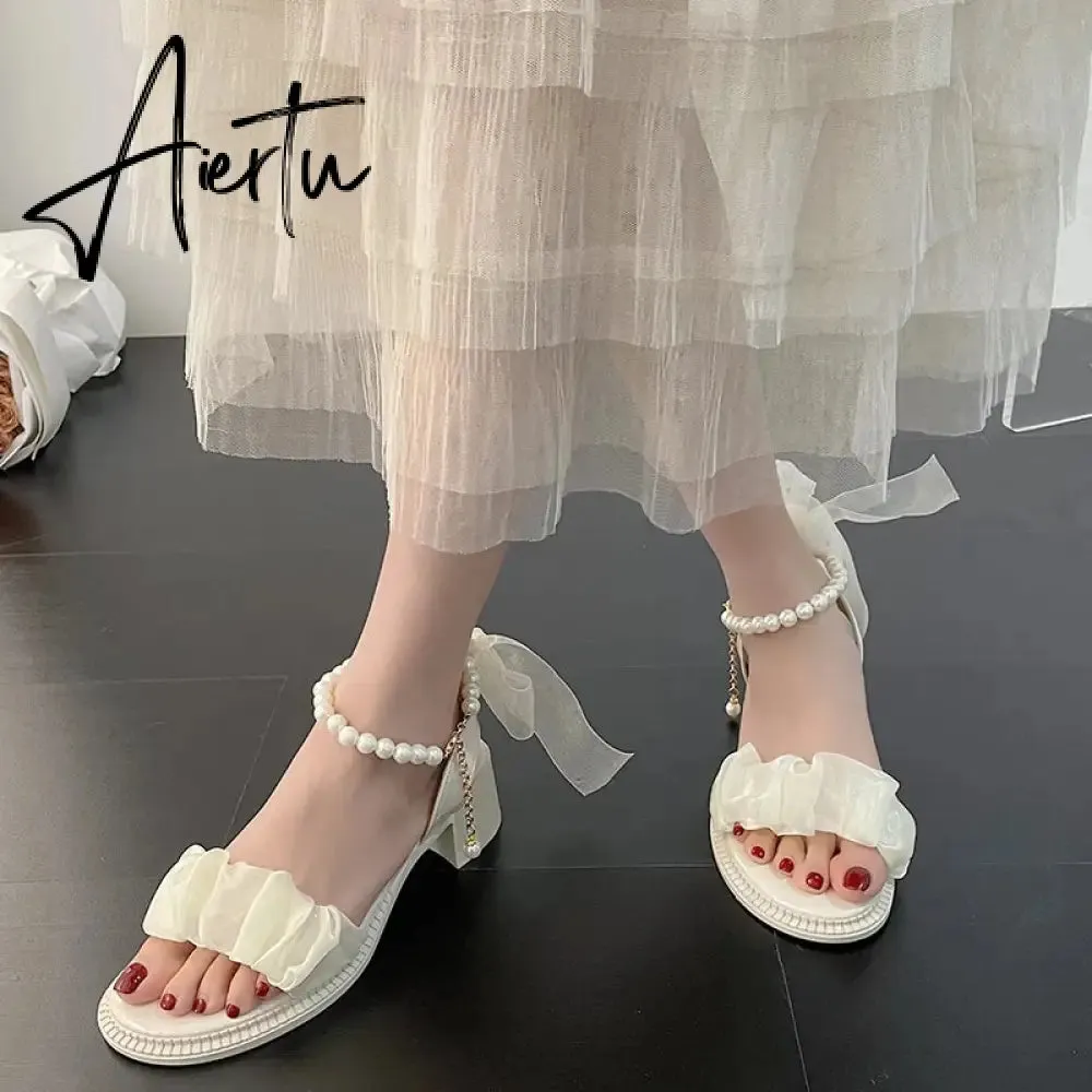 Aiertu Black Platform Sandals Female Shoe Summer Lace Denim Women's High Heels Med Espadrilles Girls Laces Fashion Gladiator Beige