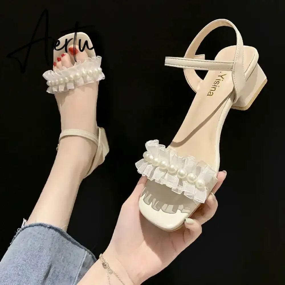 Aiertu Black Platform Sandals Female Shoe Summer Lace Denim Women's High Heels Med Espadrilles Girls Laces Fashion Gladiator Beige