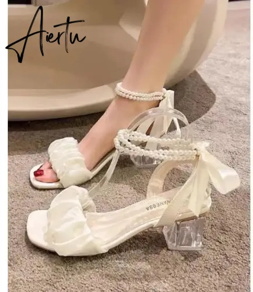 Aiertu Black Platform Sandals Female Shoe Summer Lace Denim Women's High Heels Med Espadrilles Girls Laces Fashion Gladiator Beige