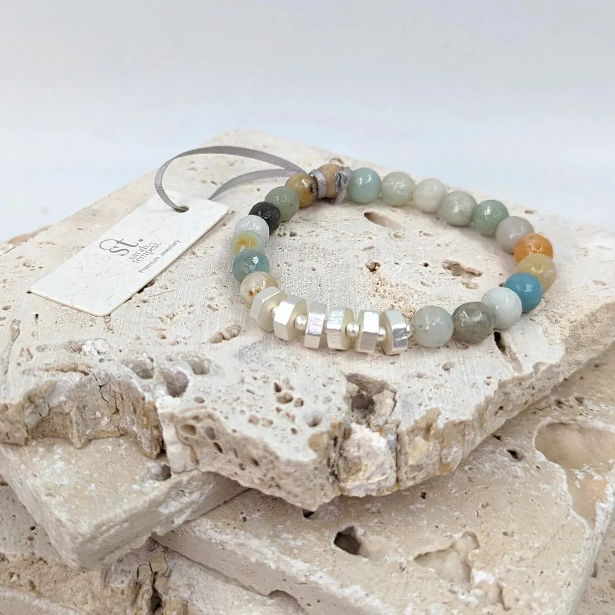 Amazonite stretchy bracelet with hexagonal component