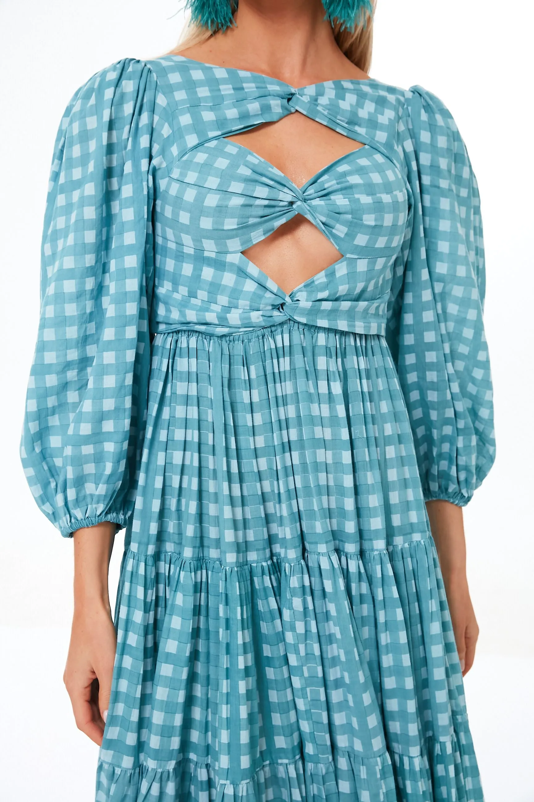 Aquifier Gingham Twist Bust Maxi Dress