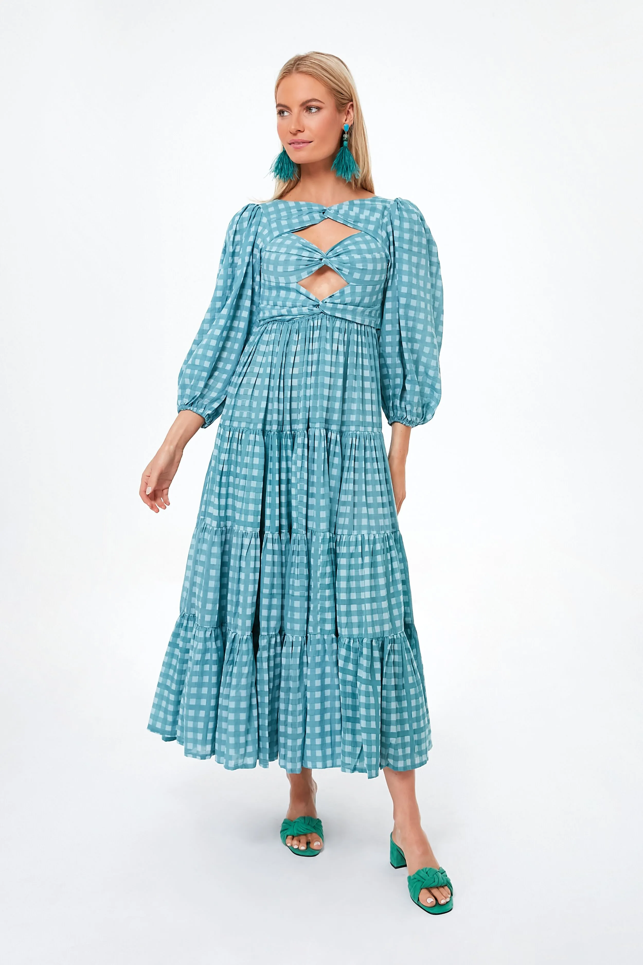 Aquifier Gingham Twist Bust Maxi Dress