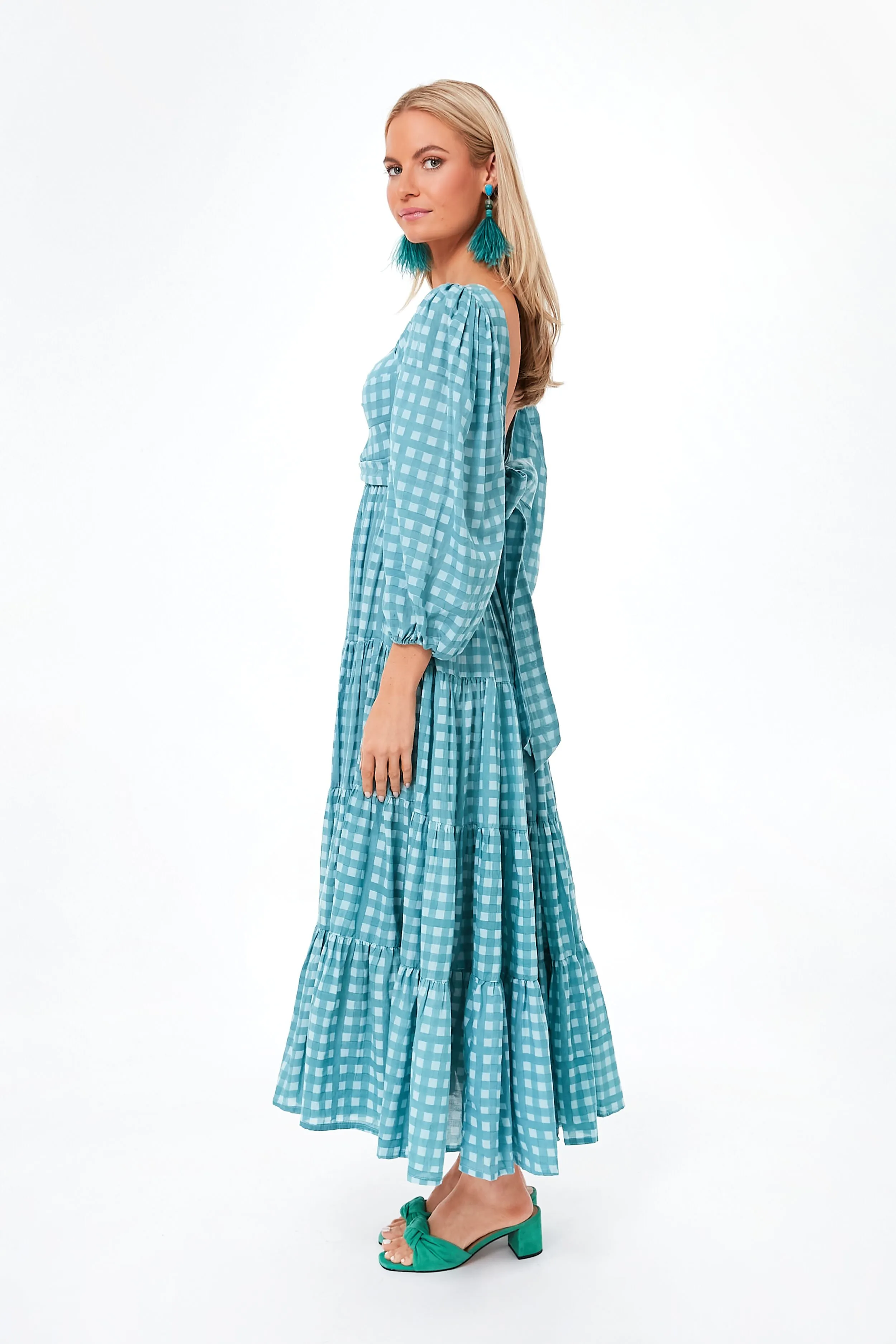 Aquifier Gingham Twist Bust Maxi Dress