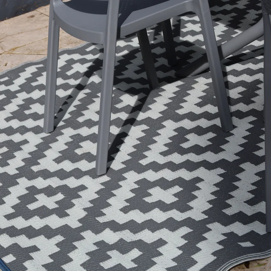 Aztec Grey & White Rectangular Diamond Pattern Foldable Waterproof XL Camping Mat - 270x450 CM