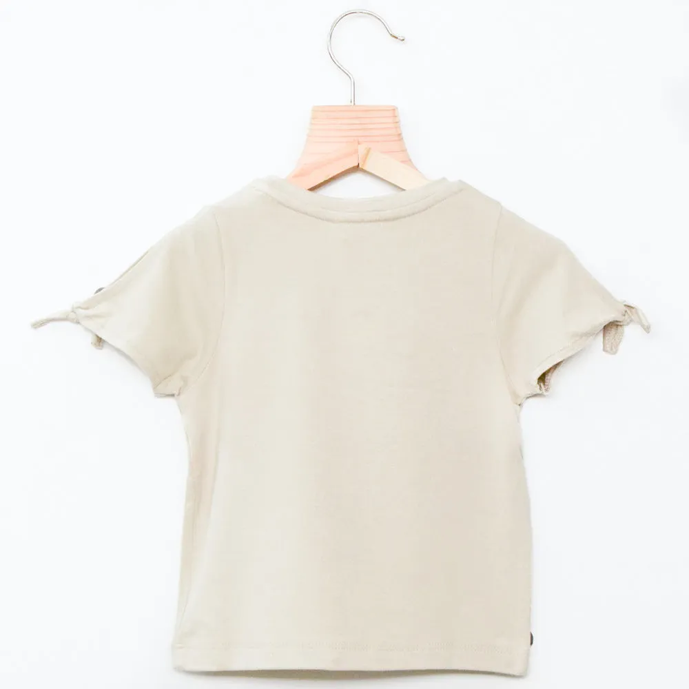 Beige Holographic Text Printed Top