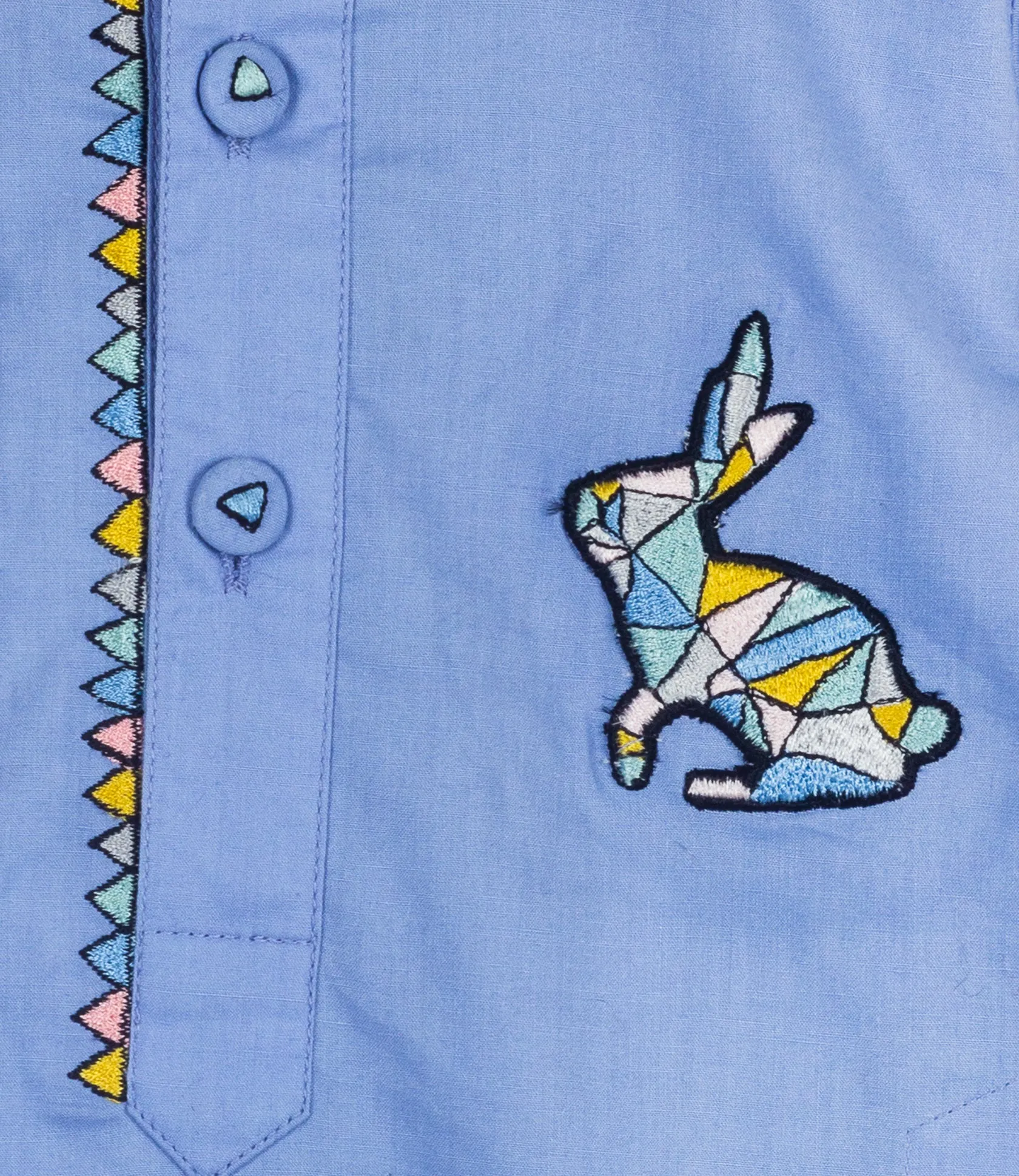 blue kurta set with polygon rabbit embroidery