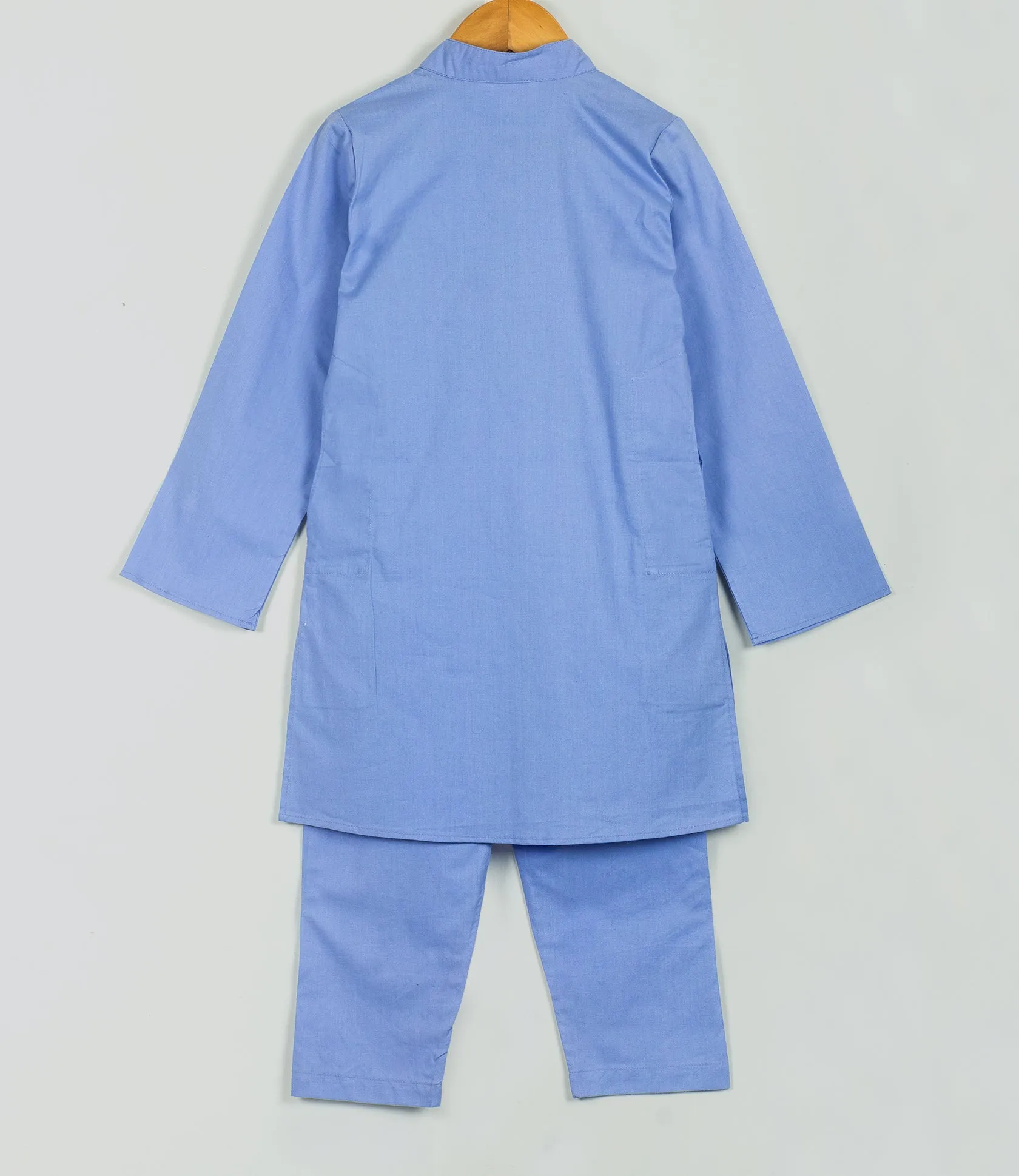 blue kurta set with polygon rabbit embroidery