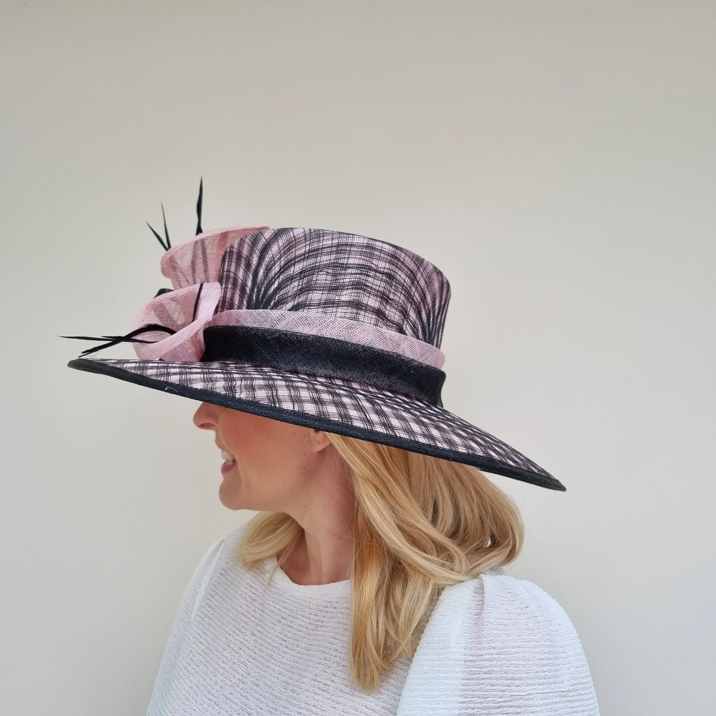 Boardmans Sienna Windowpane Sinamay Hat In Pink/Black