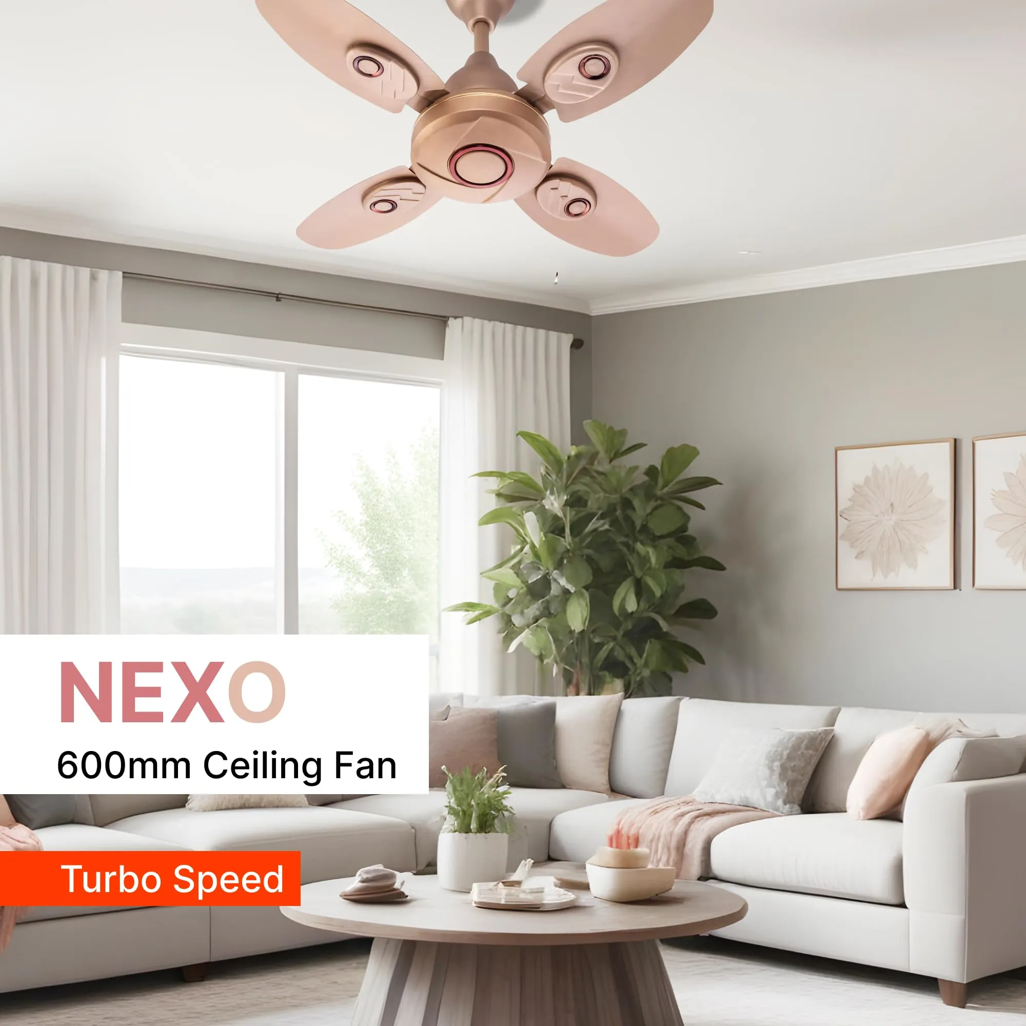 Candes Nexo 600 mm /24 inch High Speed Ceiling Fan | BEE Star Rated, High Air Delivery & Energy Saving | Small Fan for Kitchen, Balcony & Small Room | 1 1 Year Warranty | Golden