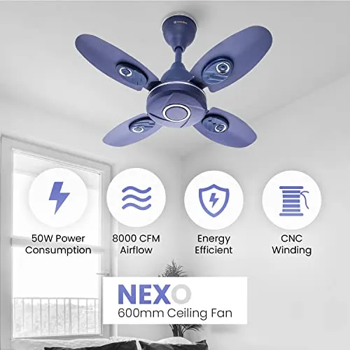 Candes Nexo 600mm Decorative Ceiling Fans for Home | 4 Blade Energy Saving High Speed | 2 Years Warranty (Silver Blue) Pack of 1