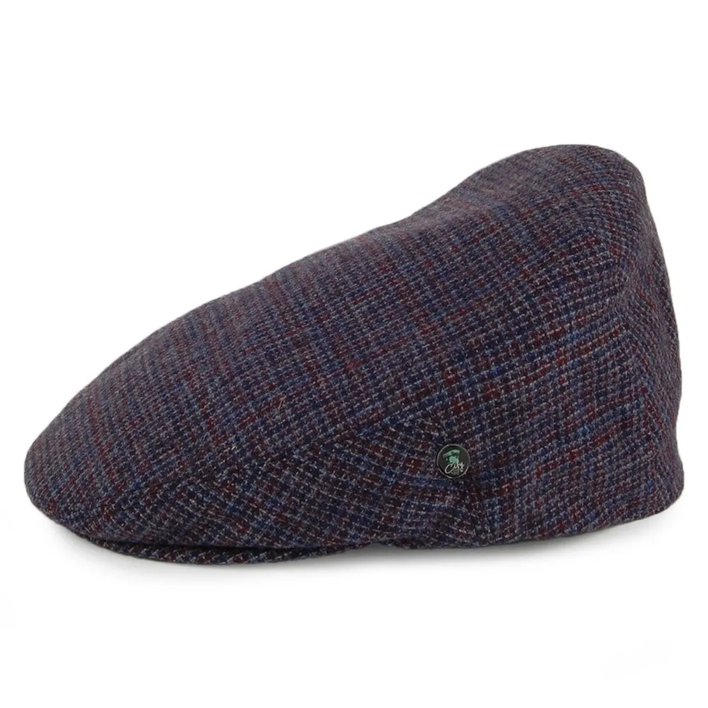 City Sport Micro Check Virgin Wool Flat Cap - Blue-Burgundy