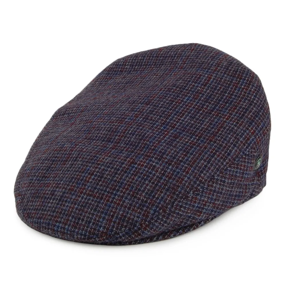 City Sport Micro Check Virgin Wool Flat Cap - Blue-Burgundy