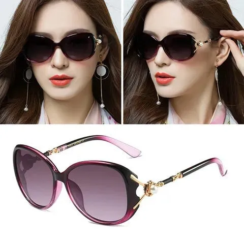 Classic round frame sunglasses for women, fashionable pearl style sunglasses, general polarized sunglasses for travel, driving and driving glasses