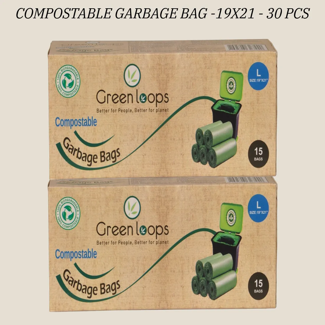 Compostable Garbage Bag Large Size 19"x21" - 30 Bag (Pack of 2 Roll)