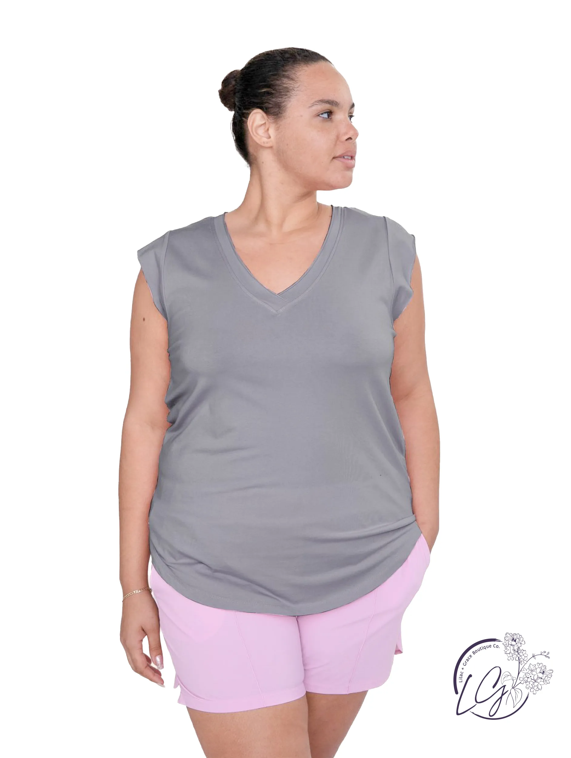 Curvy Soft Sway V- Neck Tee