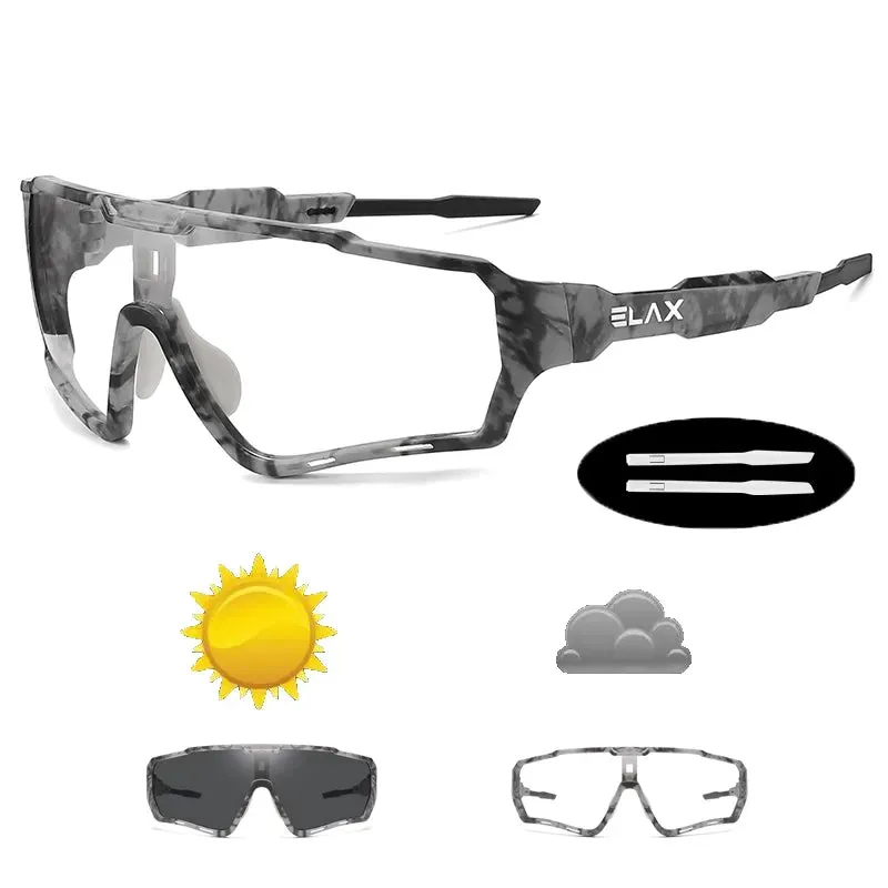 ELAX Brand New Style Photochromic Sunglasses SportsMen Women Mtb Bike Bicycle Eyewear Cycling Glasses