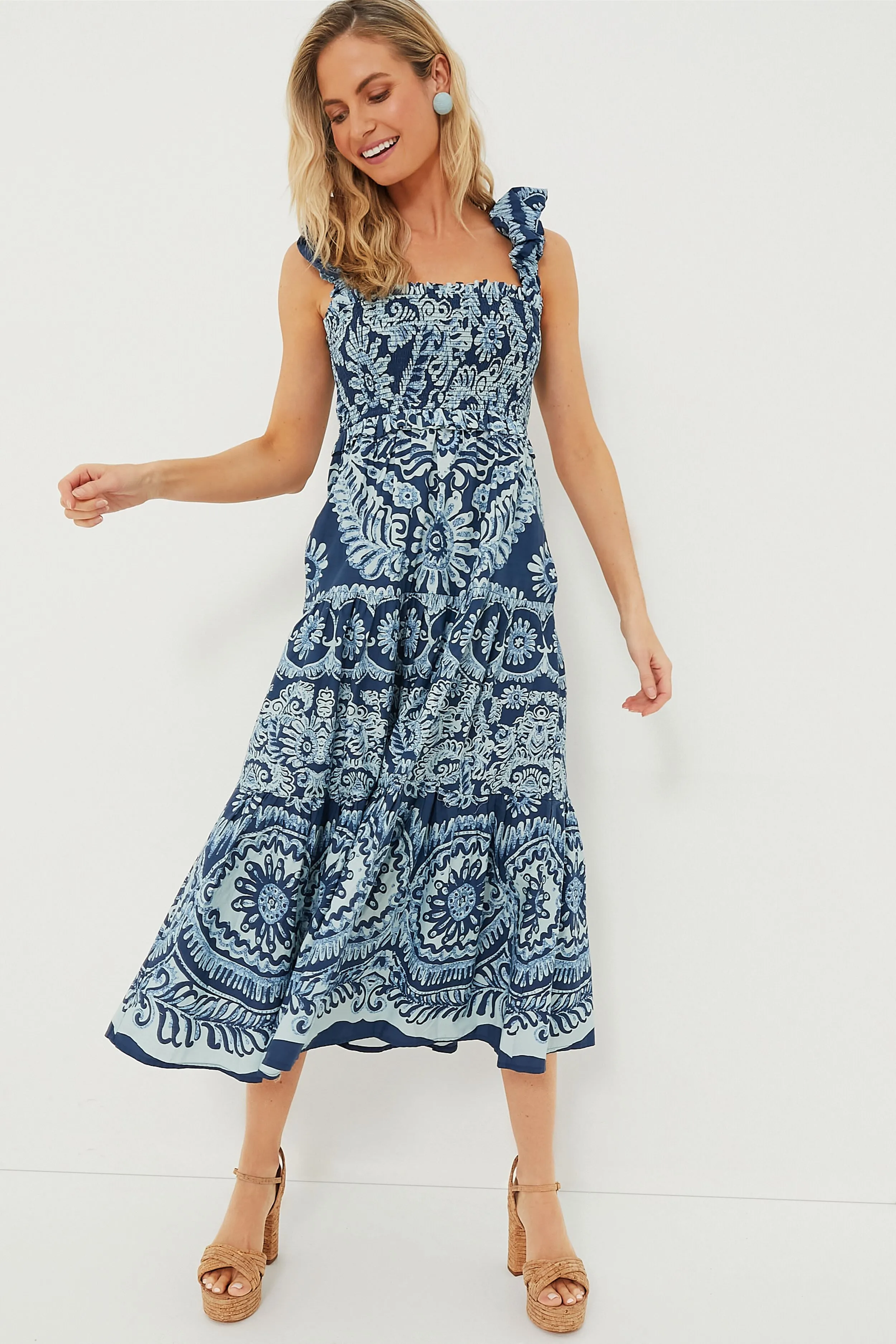 Exclusive Charlough Sleeveless Smocked Midi Dress