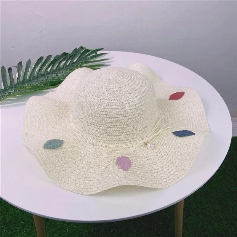 Fashion Pearl Bow Straw Hat Summer Travel Beach Hat