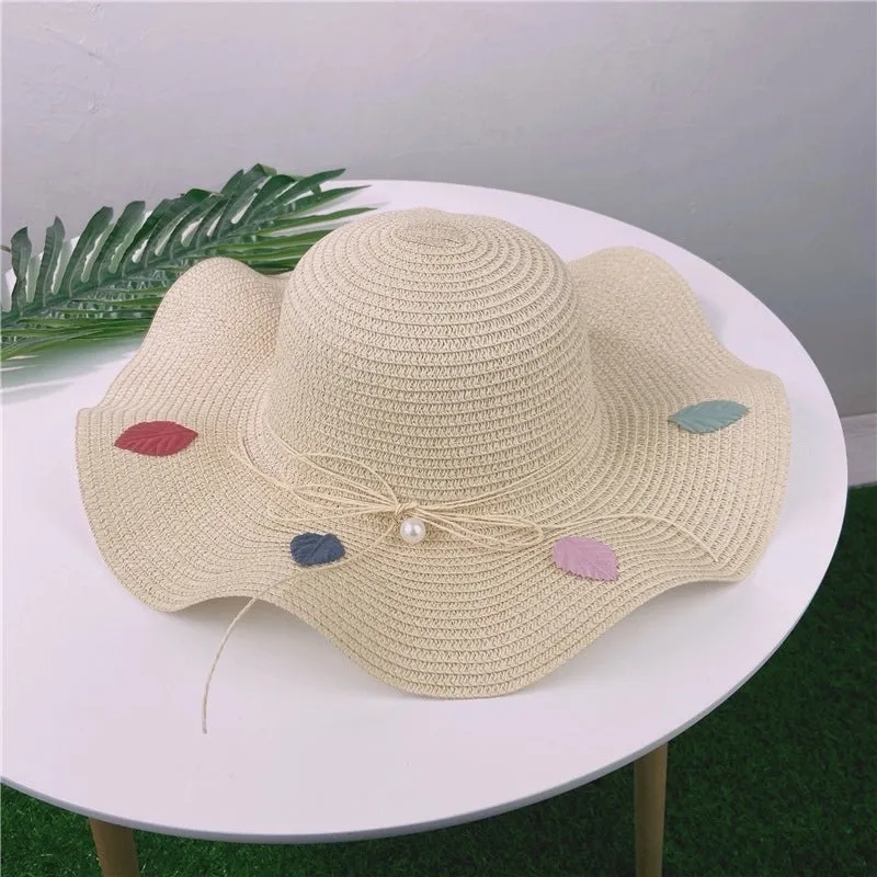 Fashion Pearl Bow Straw Hat Summer Travel Beach Hat