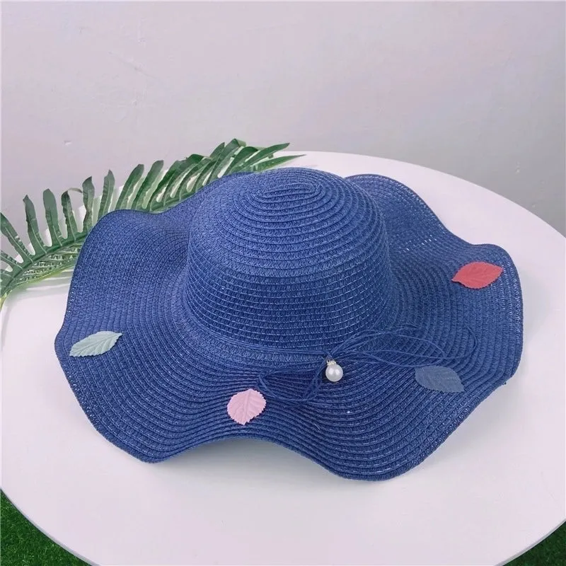 Fashion Pearl Bow Straw Hat Summer Travel Beach Hat