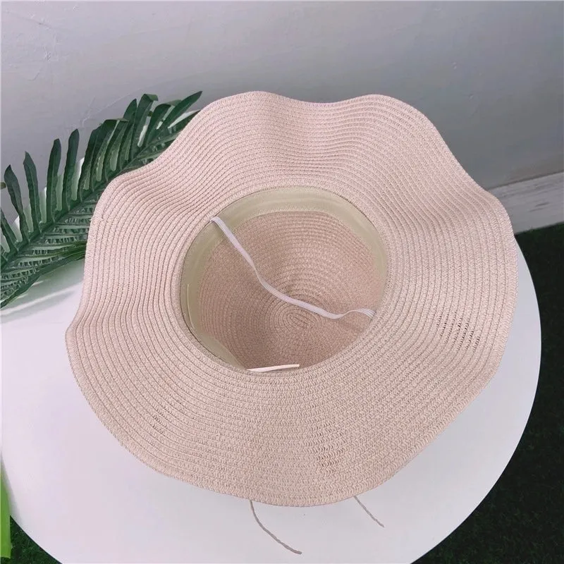 Fashion Pearl Bow Straw Hat Summer Travel Beach Hat