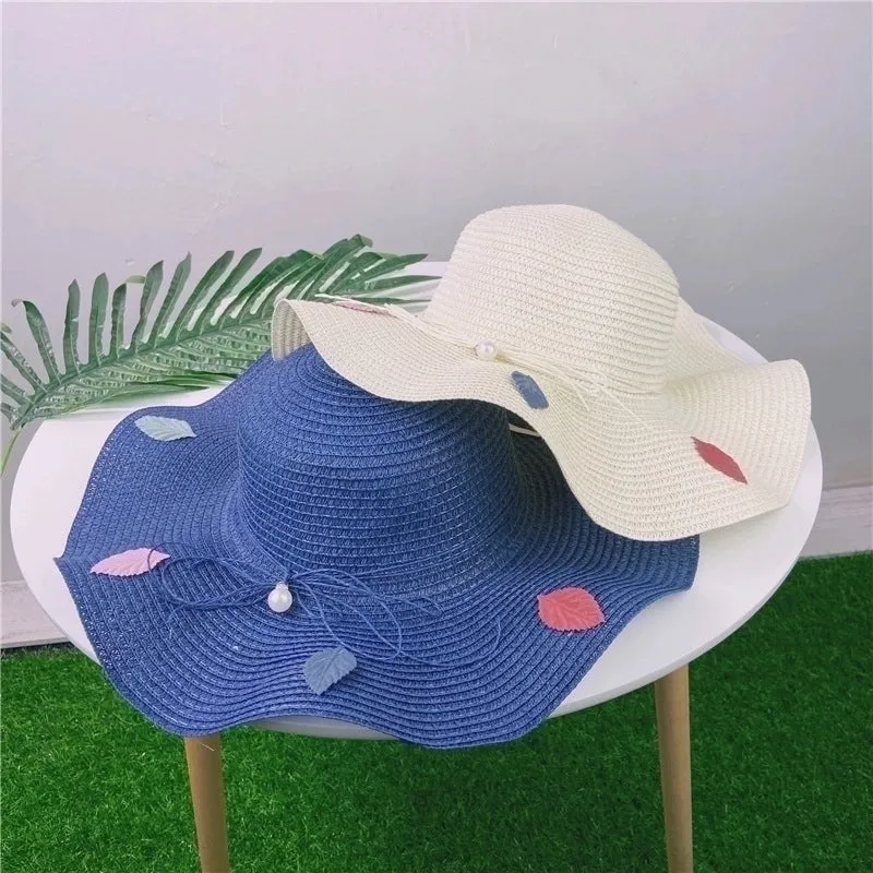 Fashion Pearl Bow Straw Hat Summer Travel Beach Hat