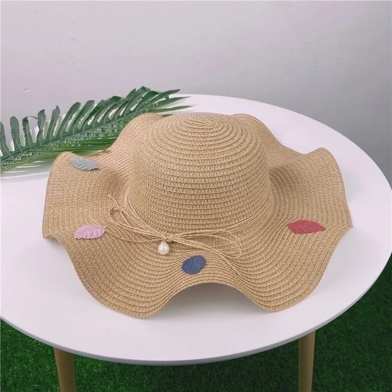 Fashion Pearl Bow Straw Hat Summer Travel Beach Hat