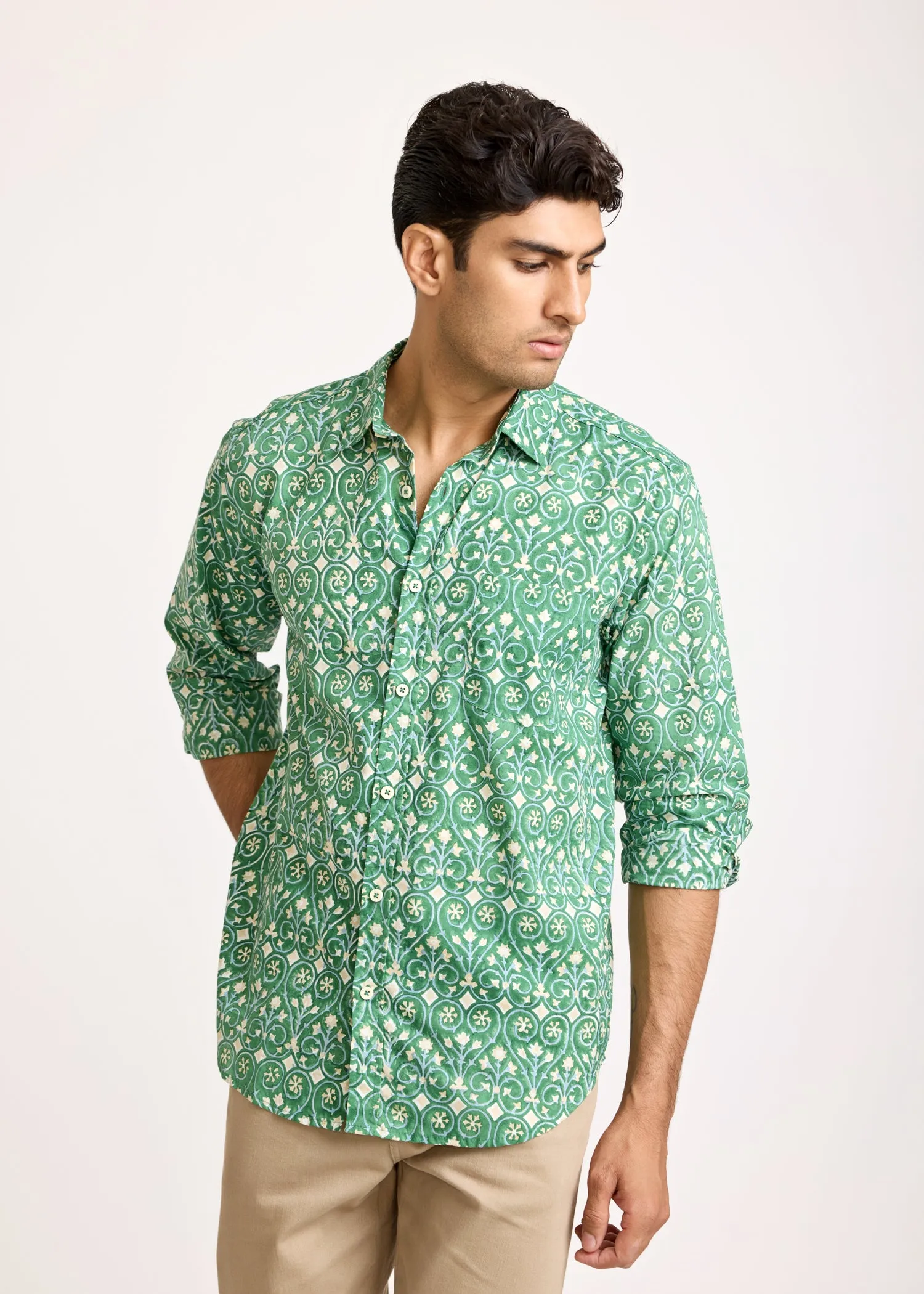 Full sleeves Printed Shirt - Green