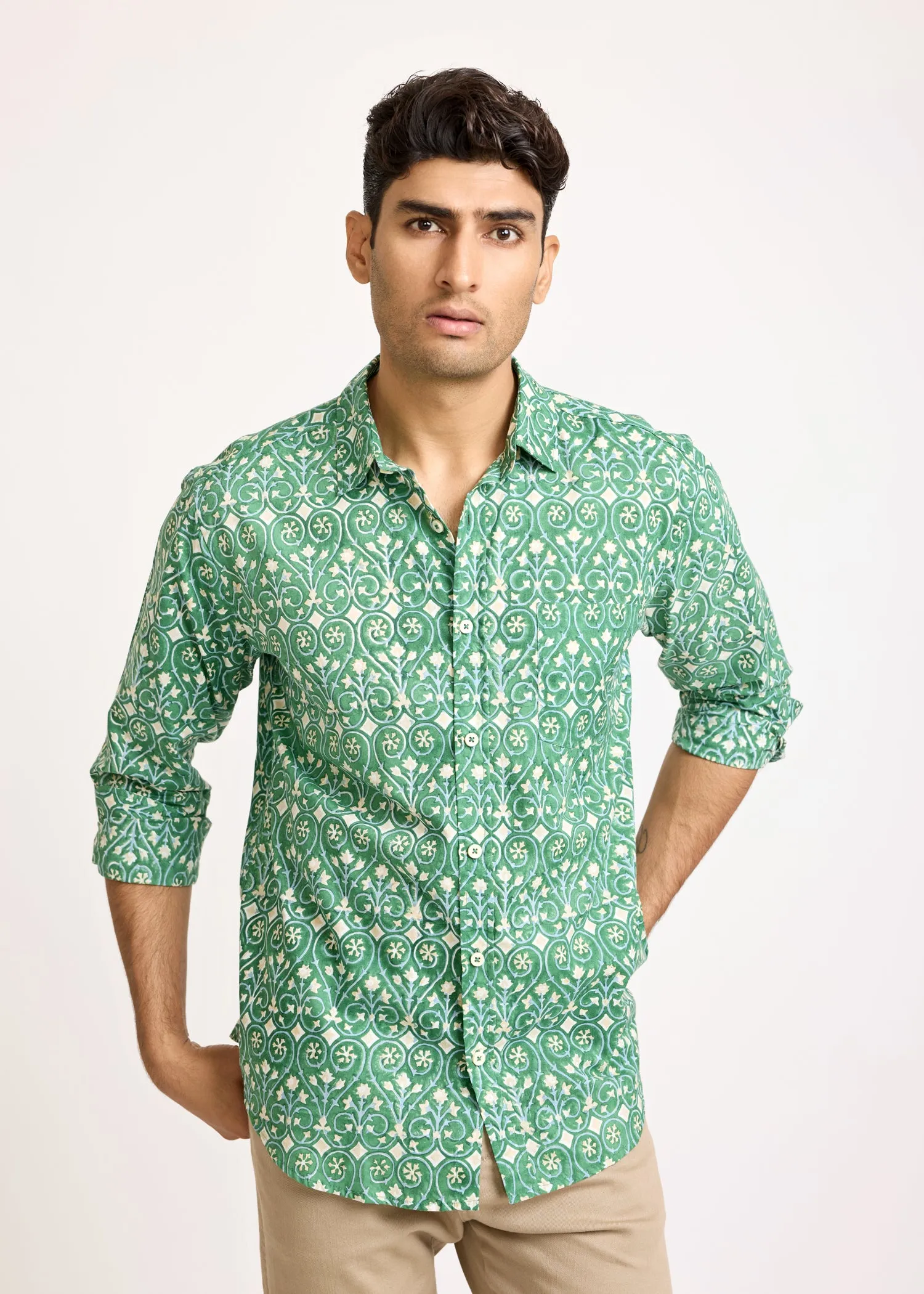 Full sleeves Printed Shirt - Green