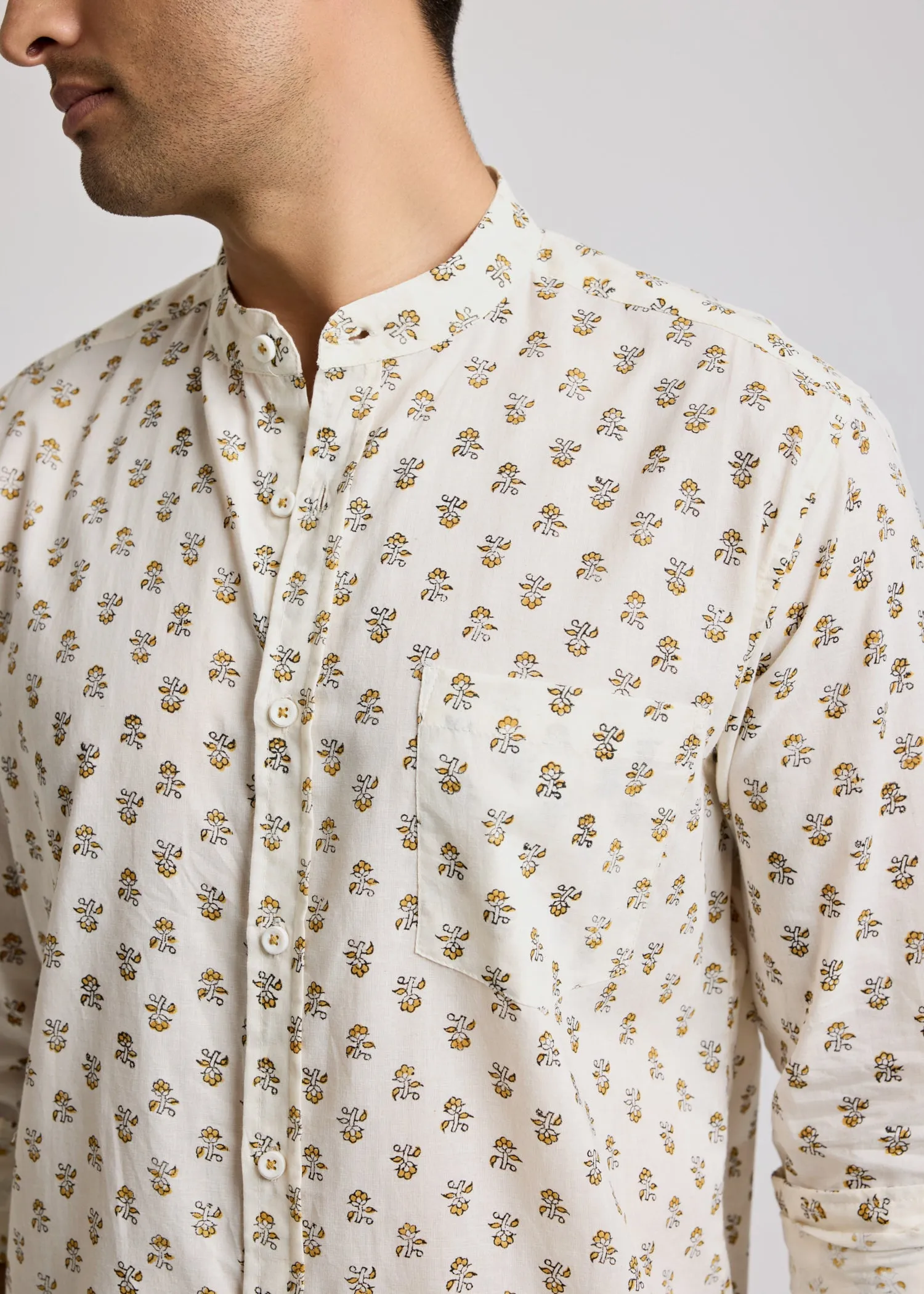 Full sleeves Printed Shirt - Grey/Yellow