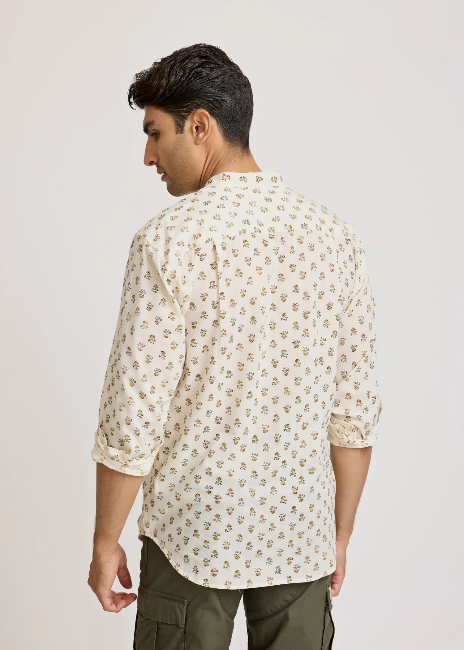 Full sleeves Printed Shirt - Grey/Yellow