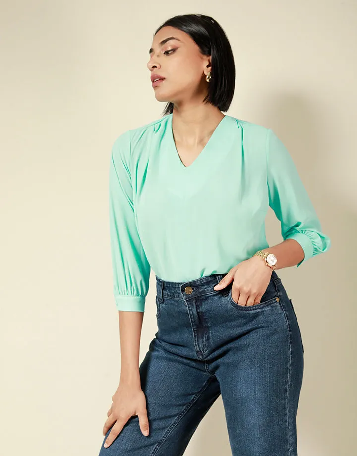 Georgette V-Neck Top ¾ Sleeves