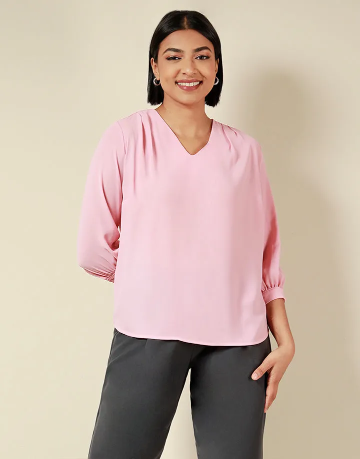 Georgette V-Neck Top ¾ Sleeves