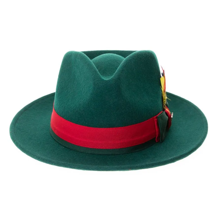 Grayson Fedora Crushable 100 % Australian Wool Traveler Two Tone Hunter Green And Red Bottom Hat