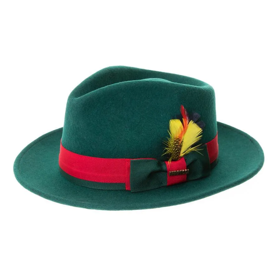 Grayson Fedora Crushable 100 % Australian Wool Traveler Two Tone Hunter Green And Red Bottom Hat