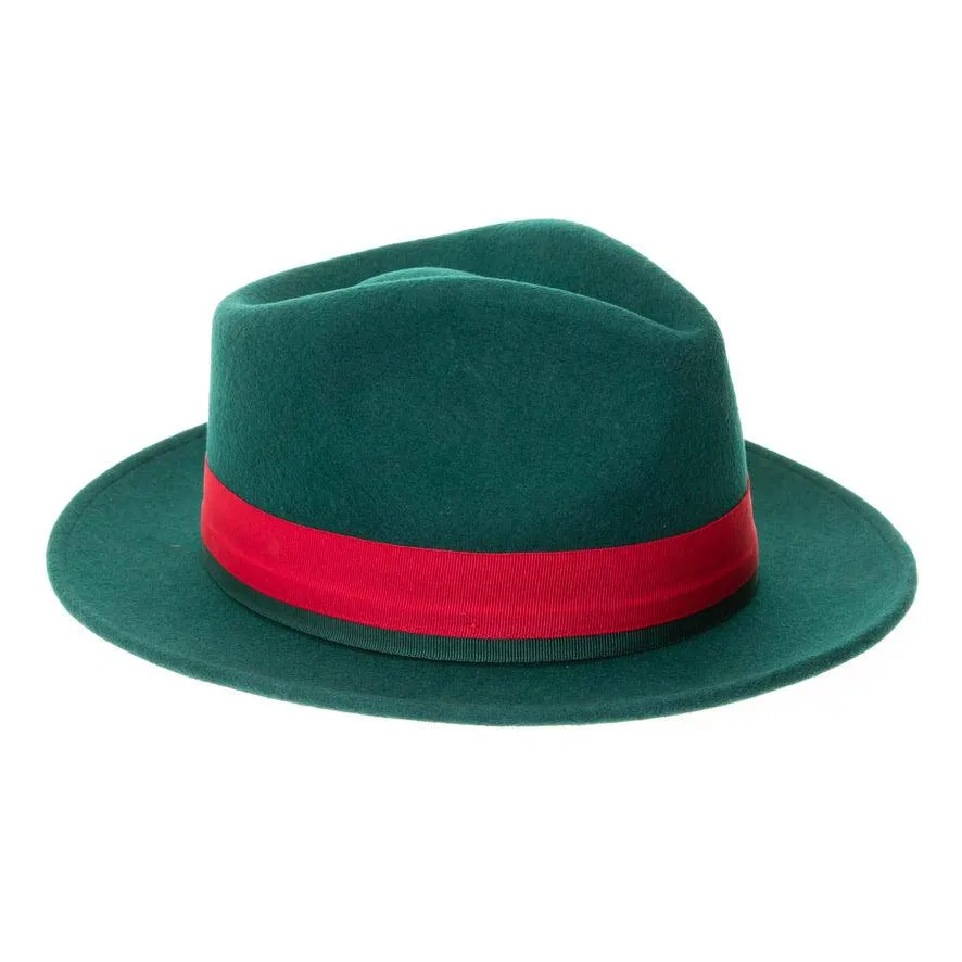 Grayson Fedora Crushable 100 % Australian Wool Traveler Two Tone Hunter Green And Red Bottom Hat