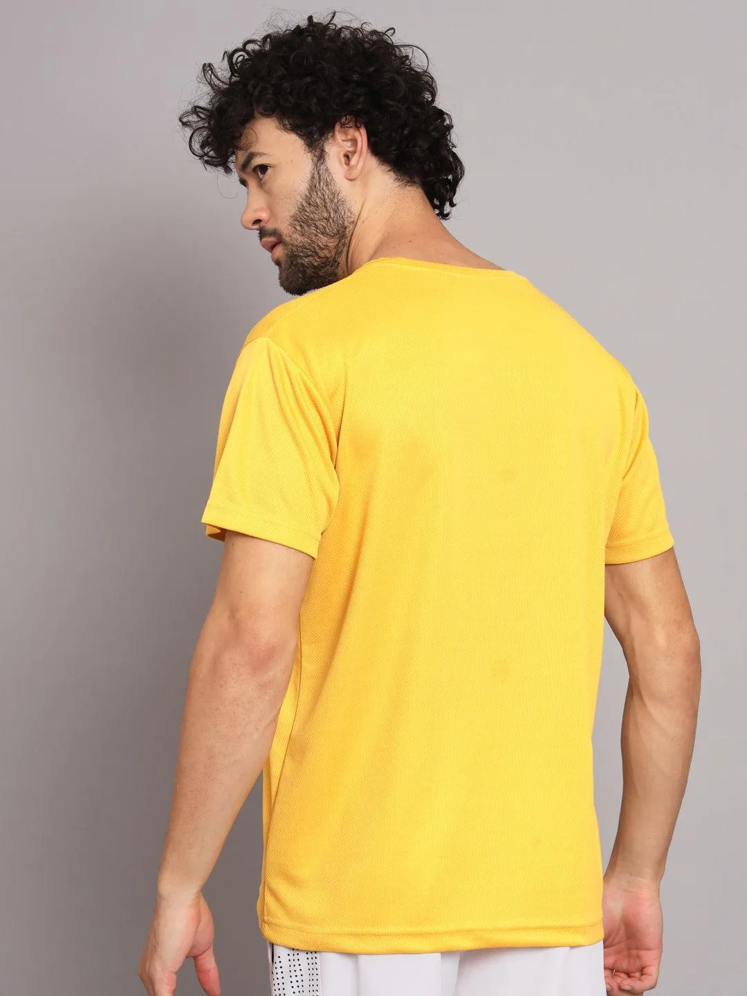 GRIFFEL Men Polyester Mustard Active Wear Half Sleeve Grey Tee's