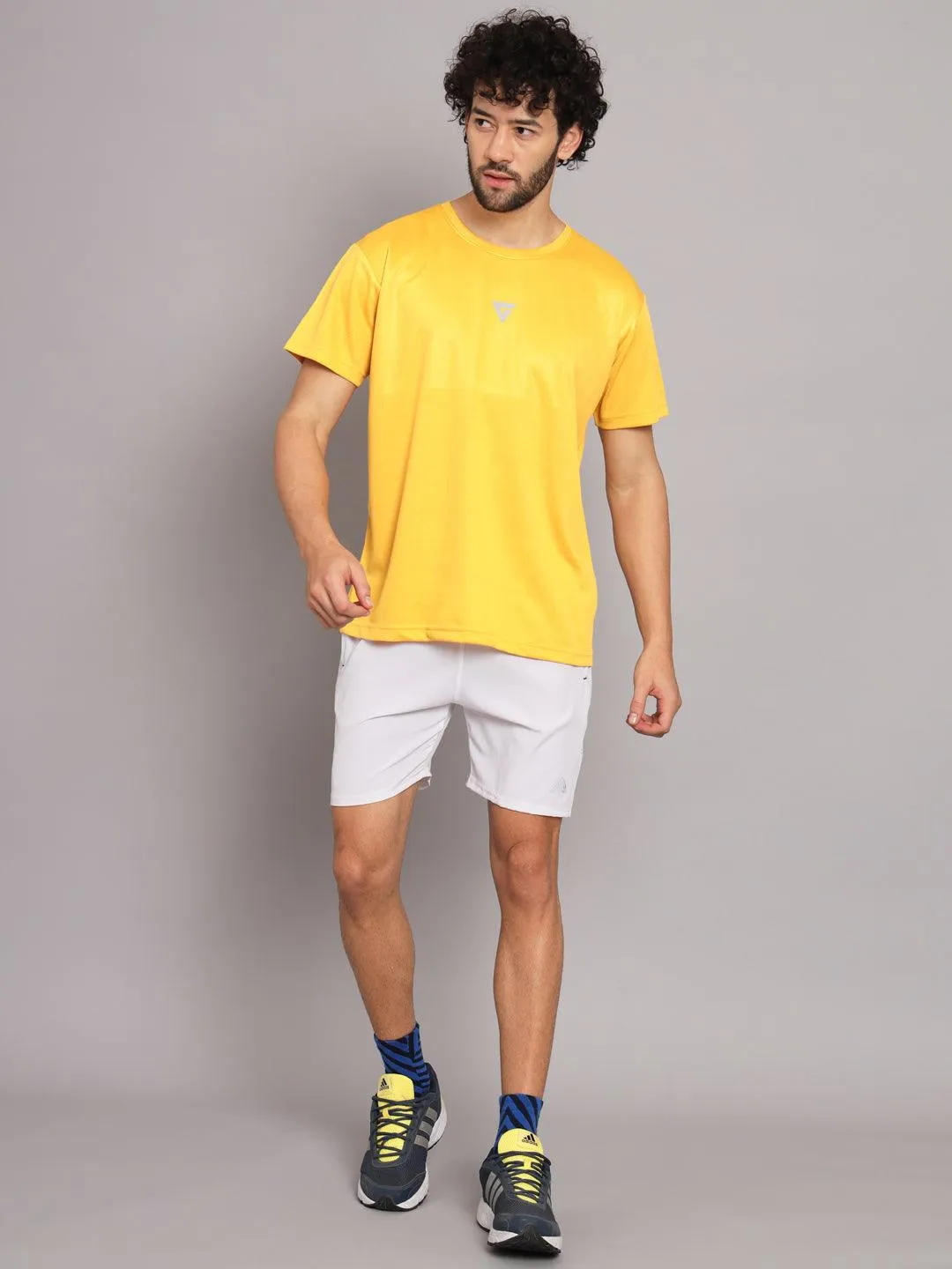 GRIFFEL Men Polyester Mustard Active Wear Half Sleeve Grey Tee's