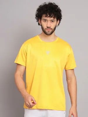 GRIFFEL Men Polyester Mustard Active Wear Half Sleeve Grey Tee's