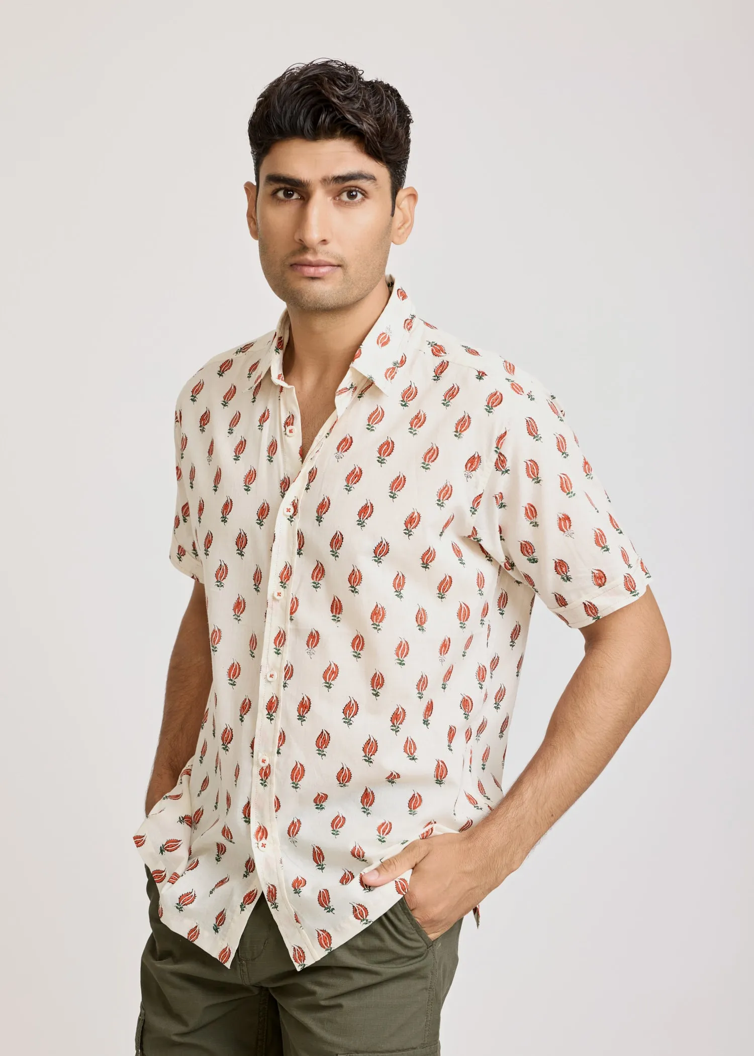 Half sleeves Printed Shirt- Red