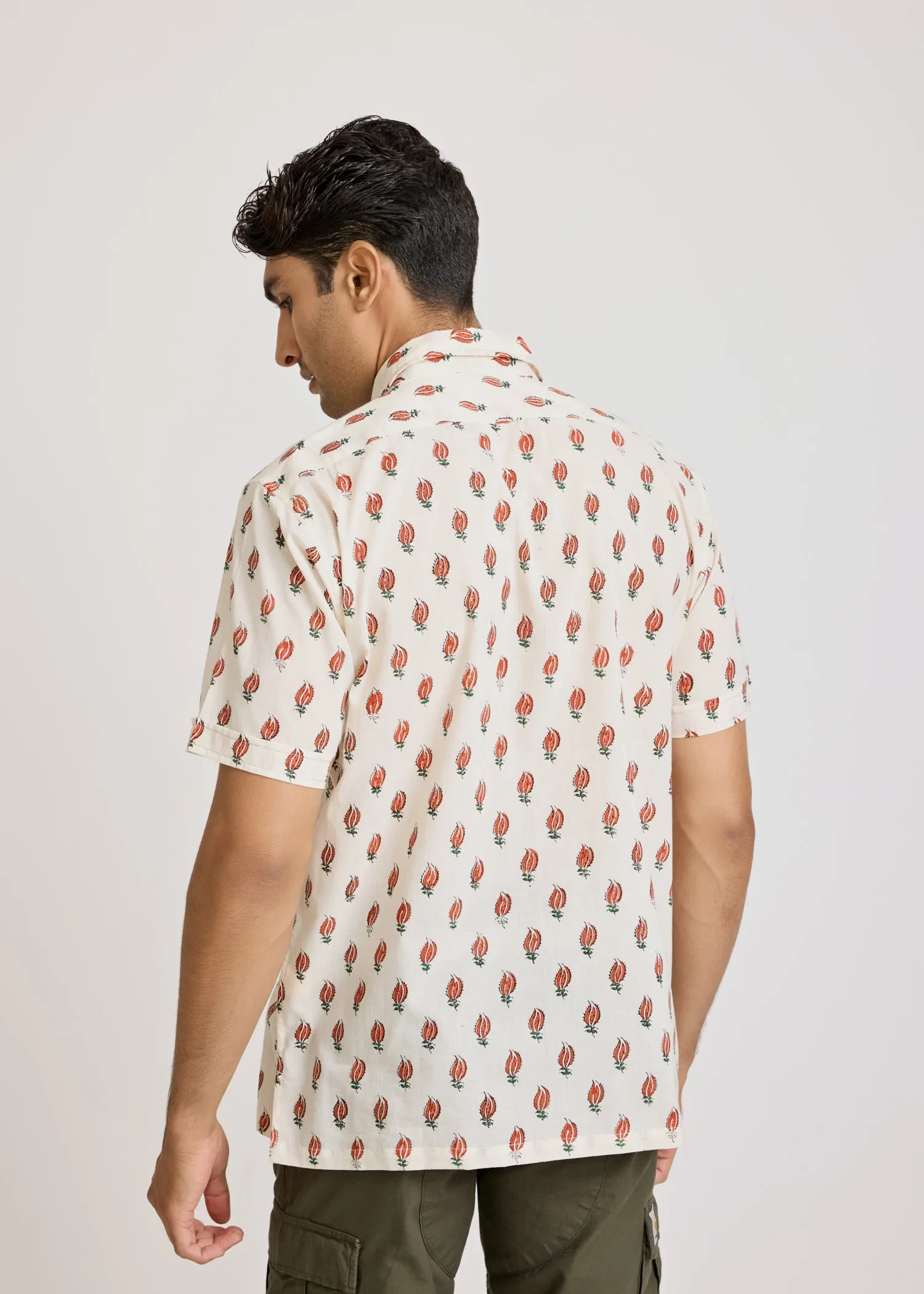 Half sleeves Printed Shirt- Red